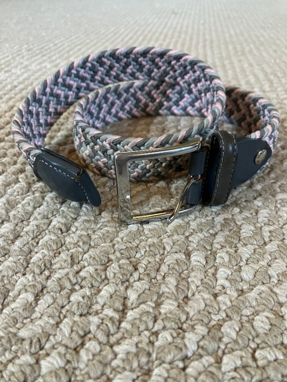 Fresco Golf Mens Braided Stretch Belt Small 30 Pink Gray Brass Italy Leather